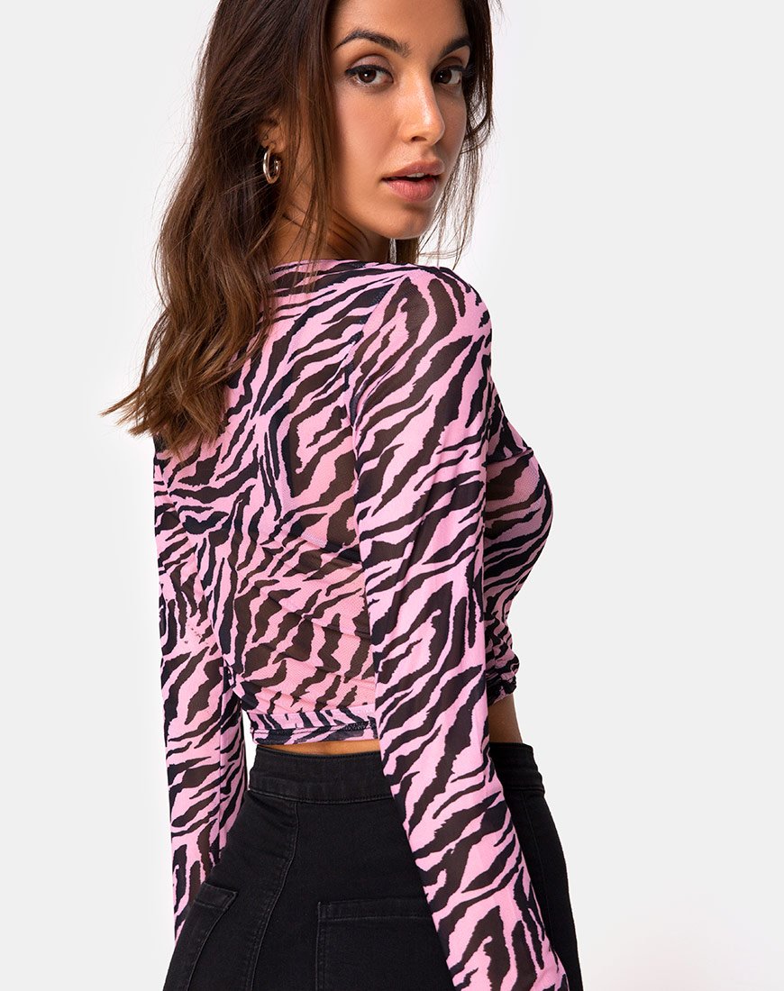 Top a portafoglio Kayak in maglia zebrata Blush