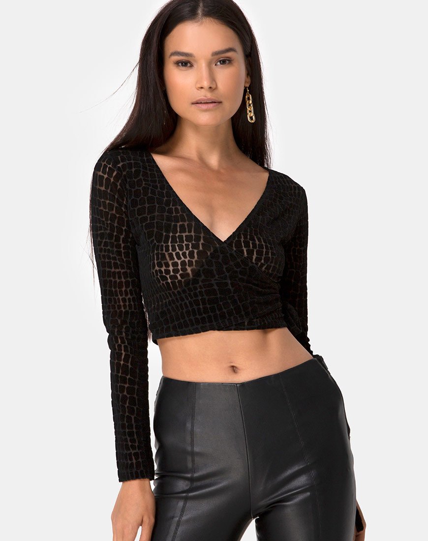 Immagine di Kayak Wrap Top in Croc Flock Nero
