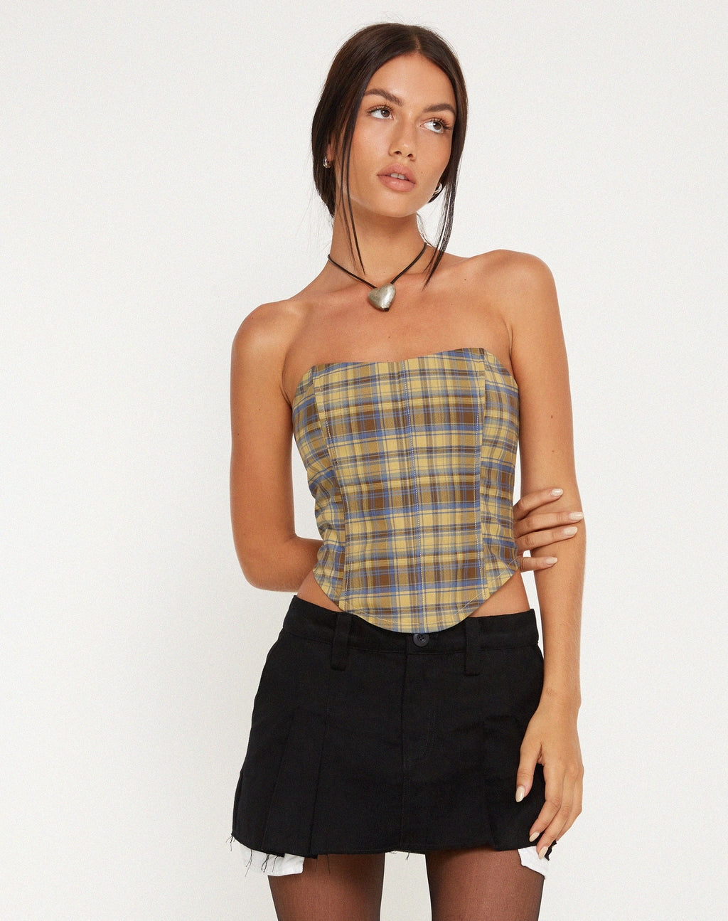 Top corsetto Kayashi a quadri blu e gialli