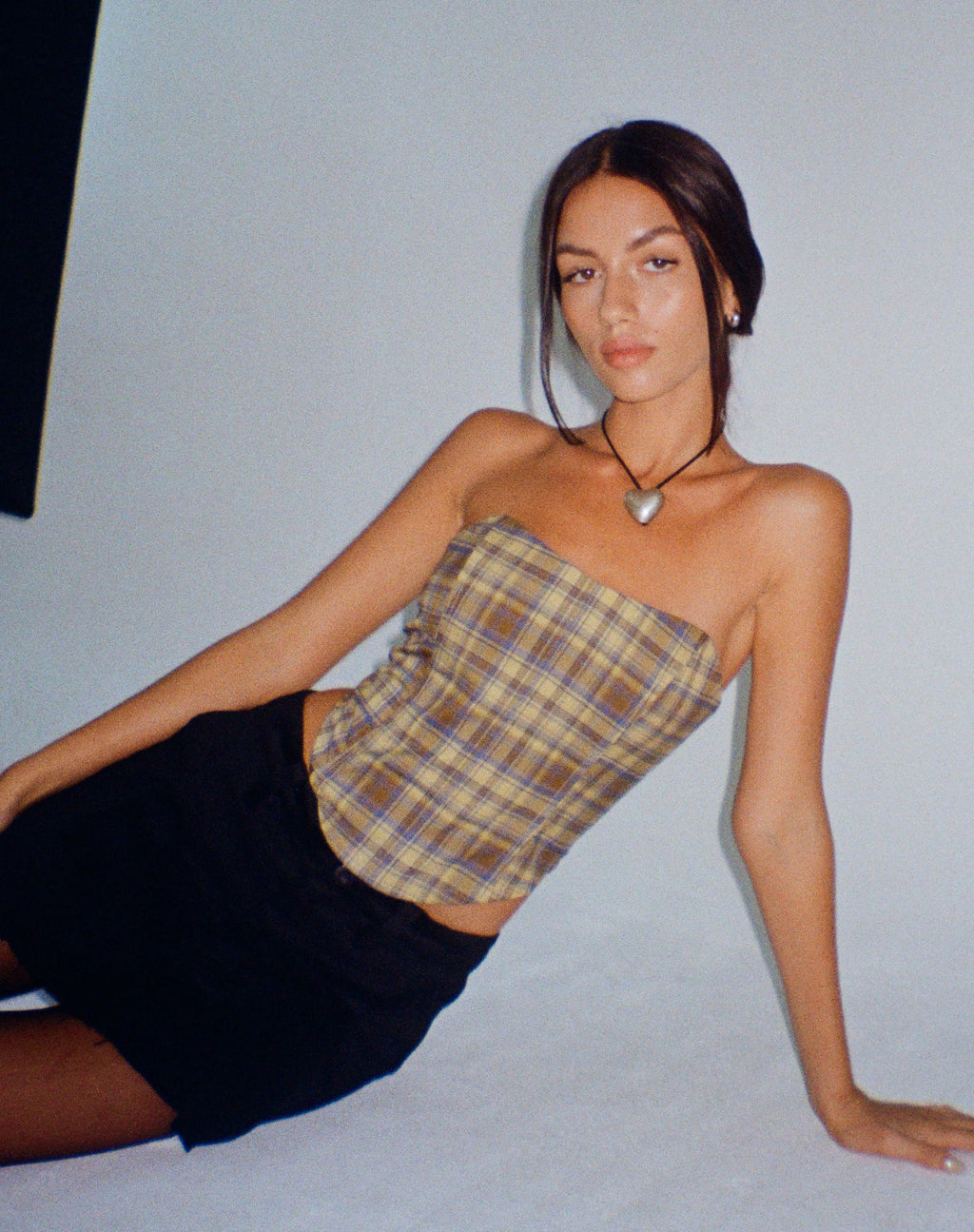 Top corsetto Kayashi a quadri blu e gialli