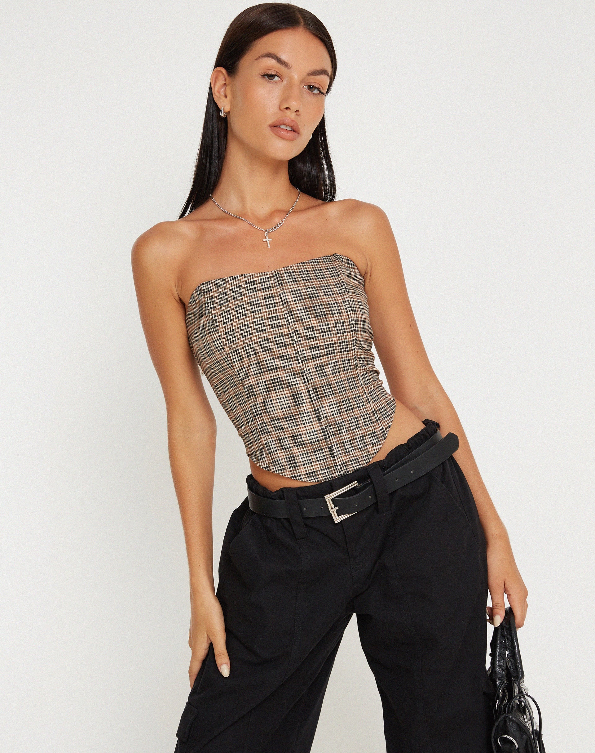 immagine di Top corsetto Kayashi in micro check marrone