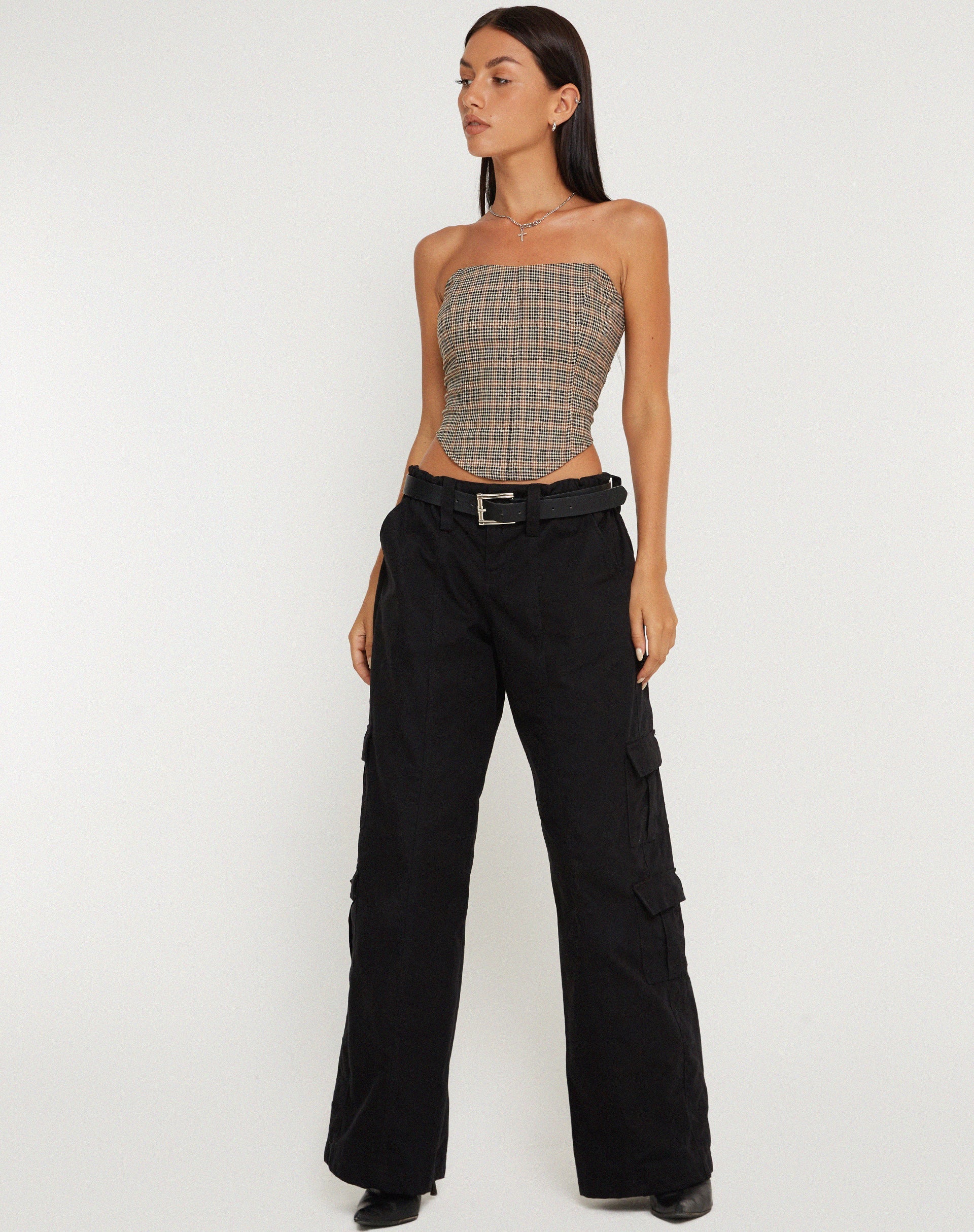 immagine di Top corsetto Kayashi in micro check marrone