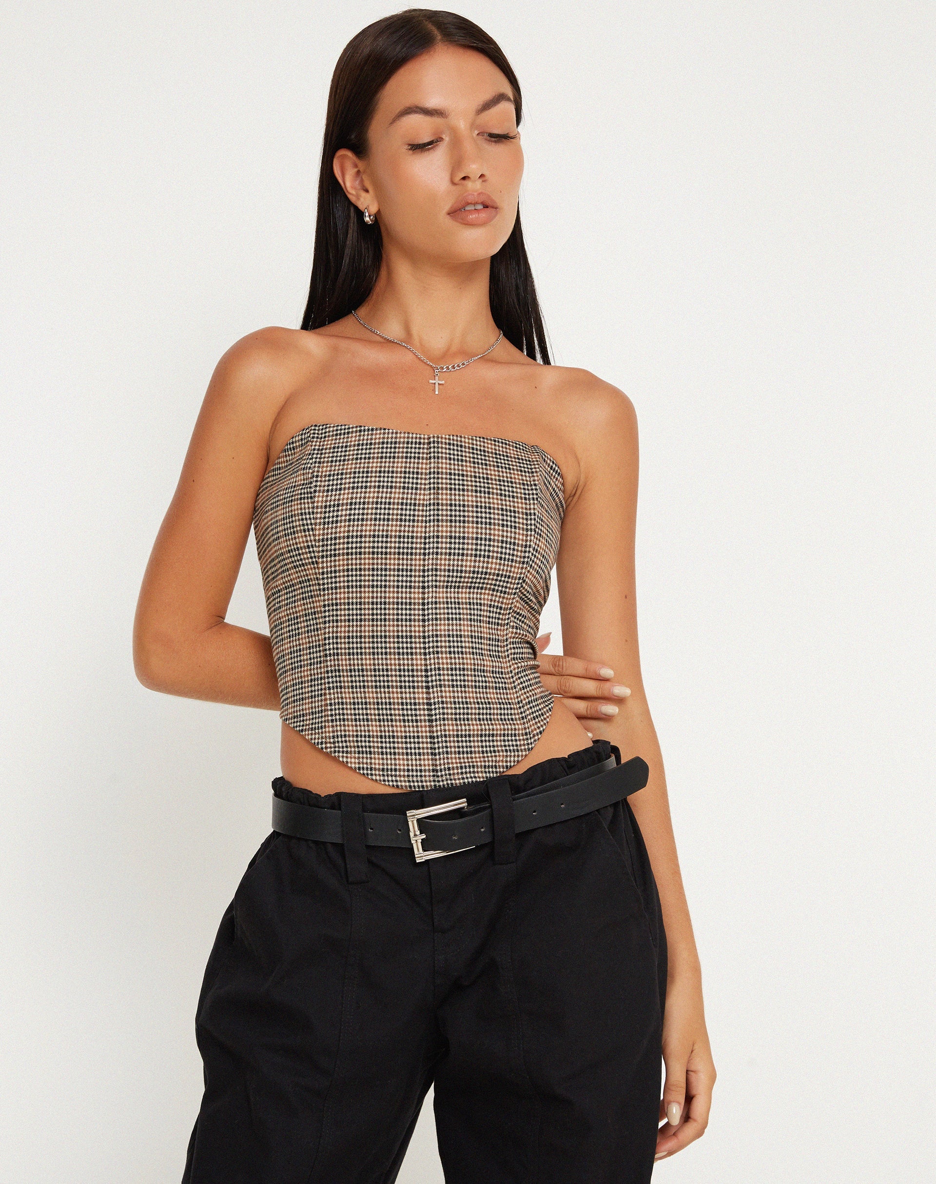 immagine di Top corsetto Kayashi in micro check marrone