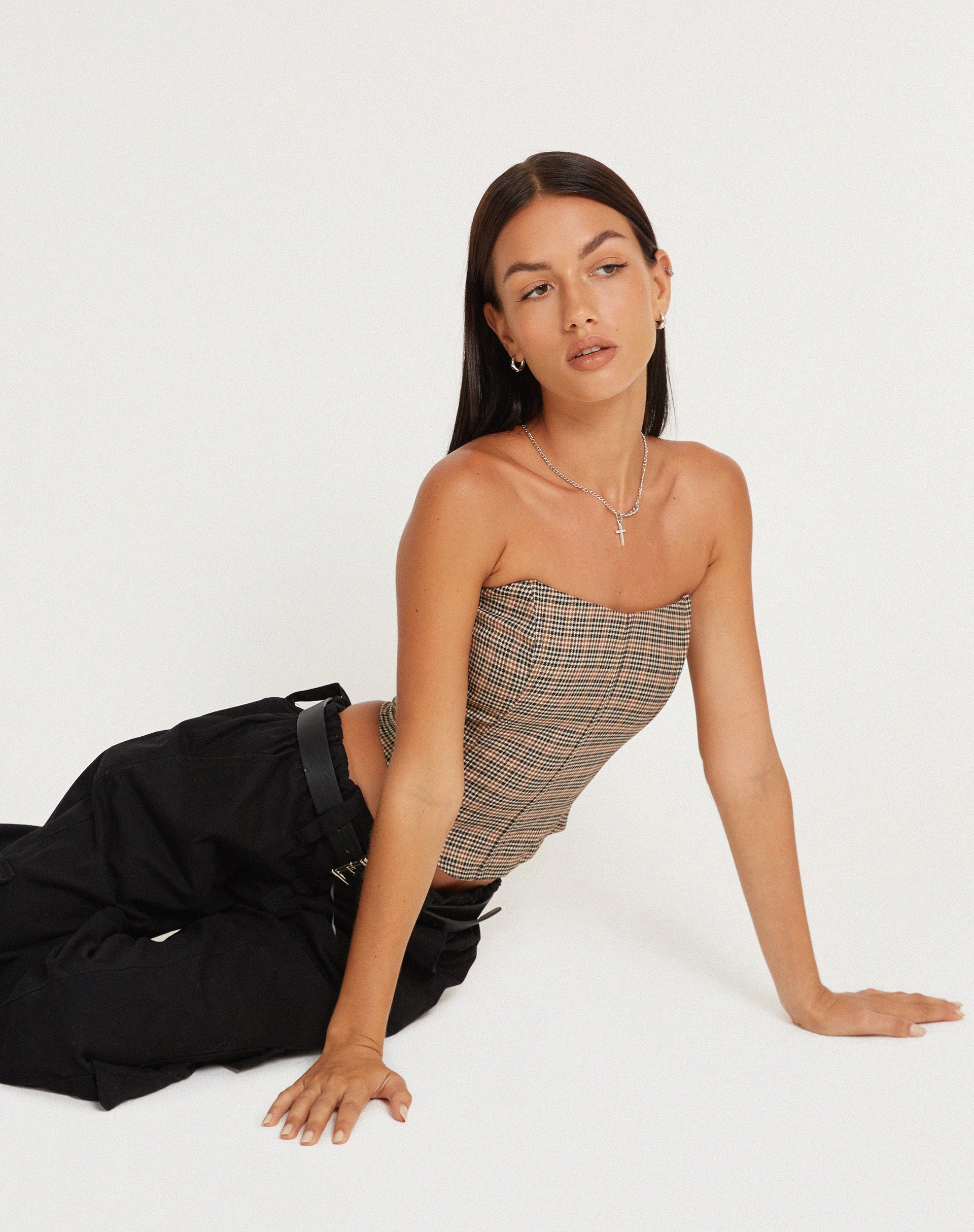 immagine di Top corsetto Kayashi in micro check marrone
