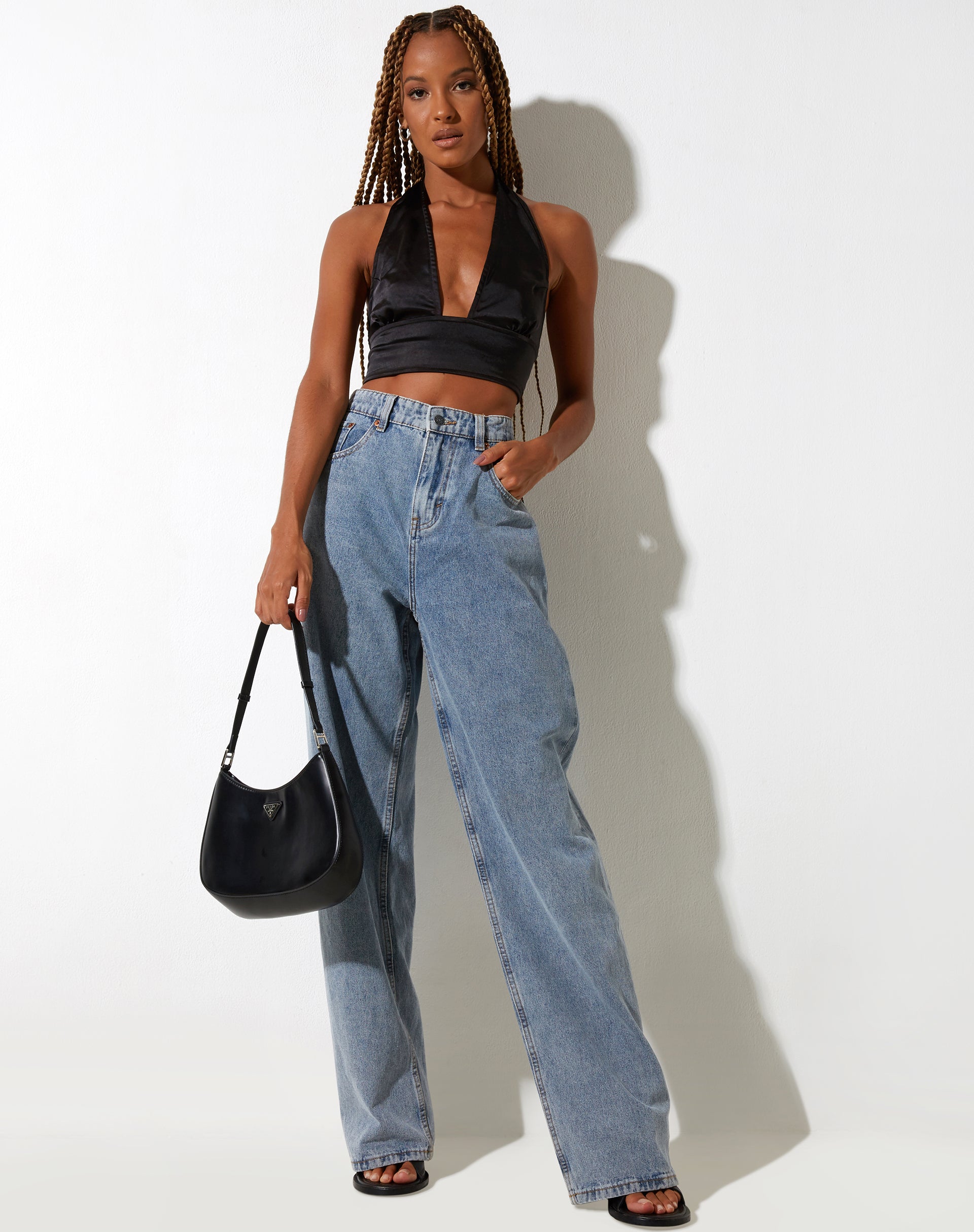 Immagine di Keiza Crop Top in raso nero