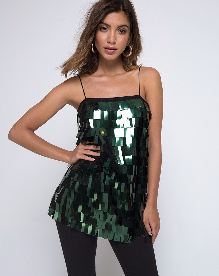 Top lungo Keke in paillettes verde bosco