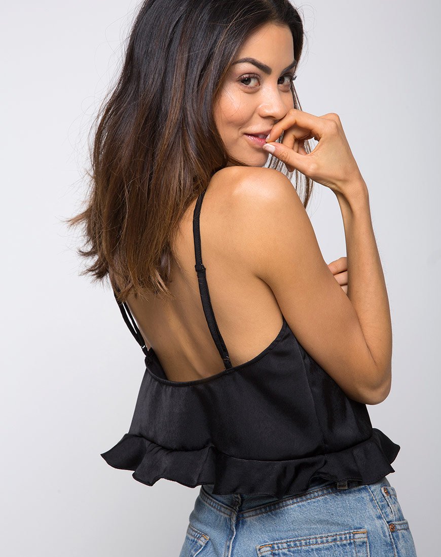 Top Kelay Cami in nero satinato