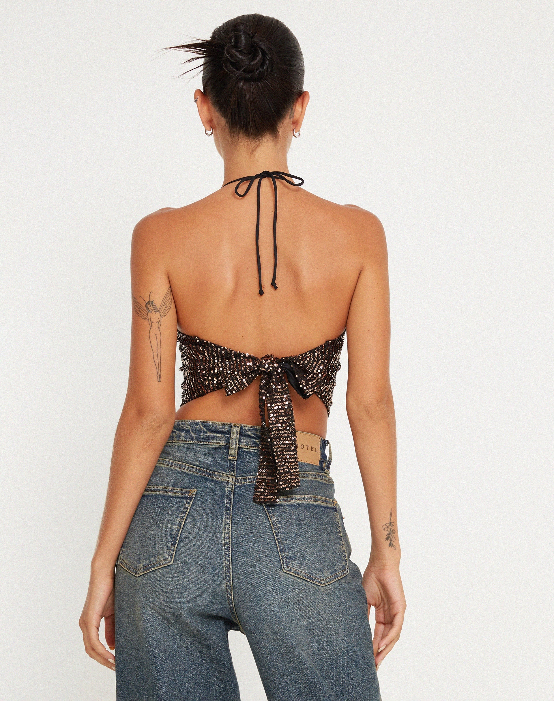 immagine di Ketida Crop Top in Drape Sequin Copper