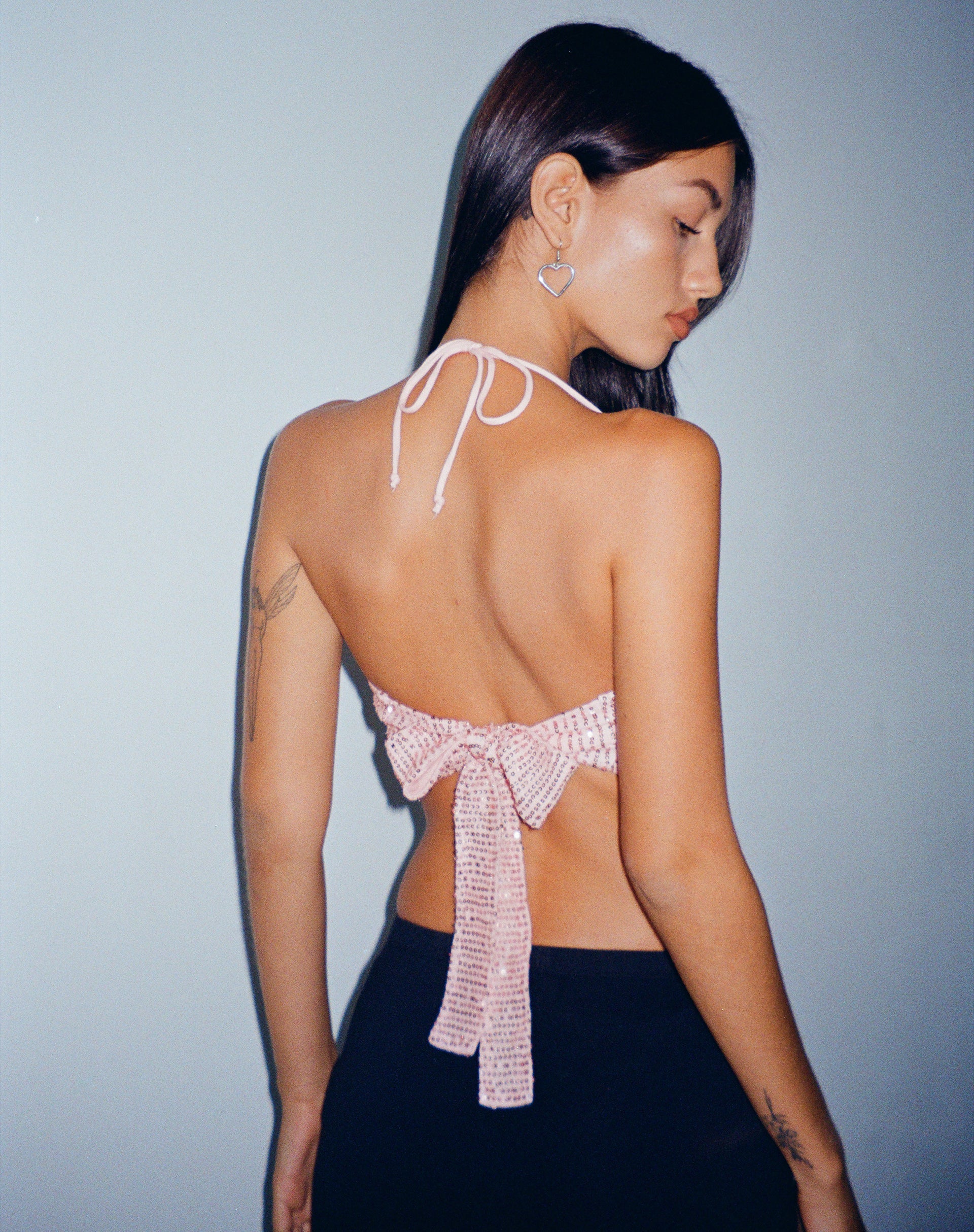 immagine di Ketida Crop Top in Drape Sequin Metallic Pink