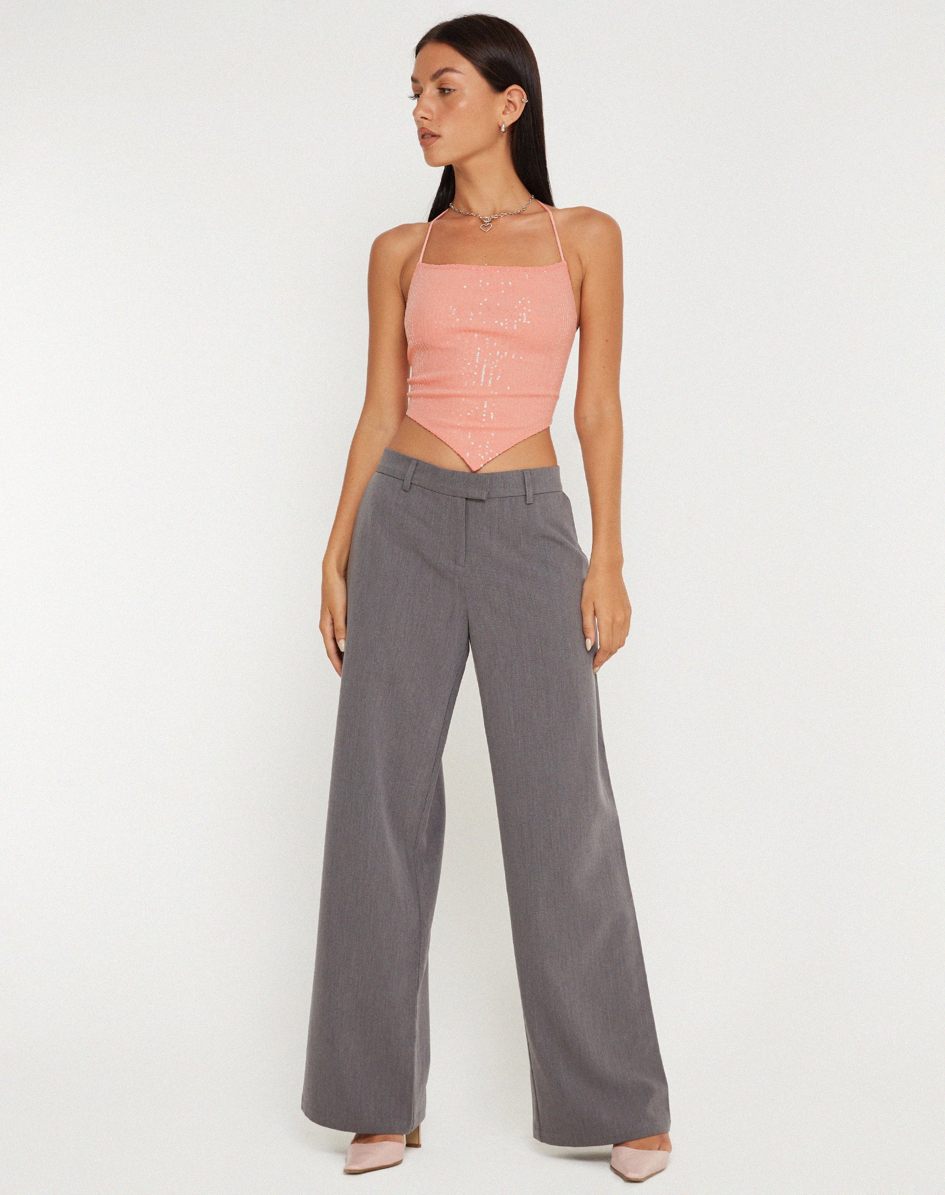 immagine di Ketida Crop Top in Drape Sequin Rosa