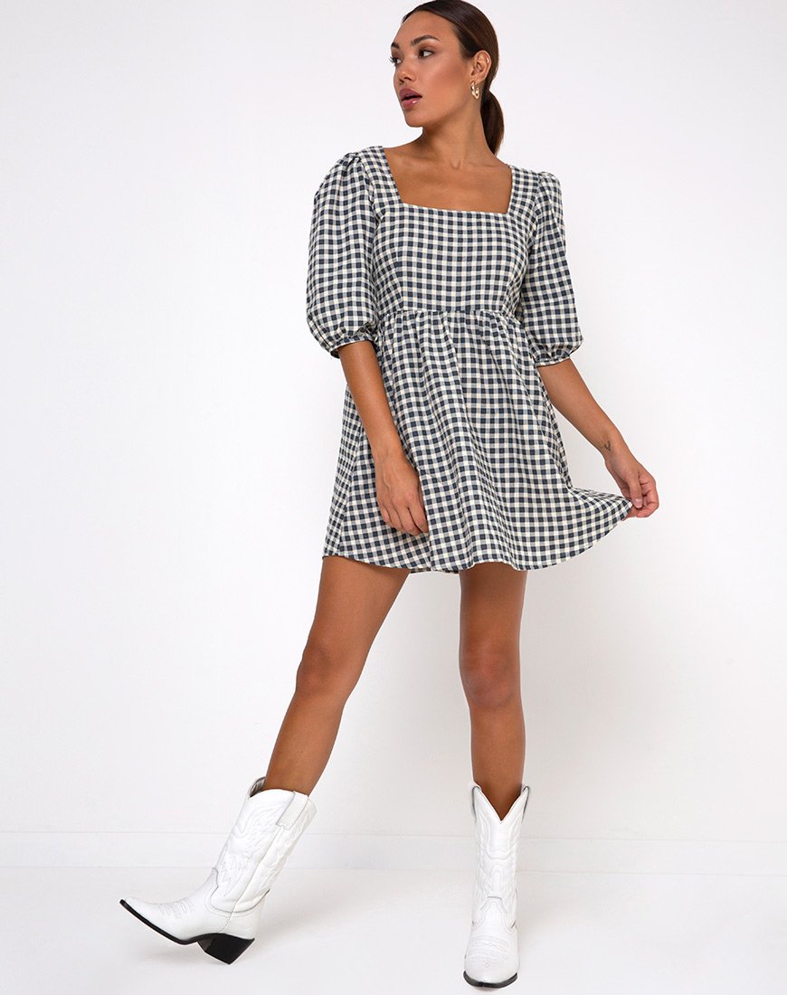 Immagine di Kezie Skater Dress in Gingham Crema
