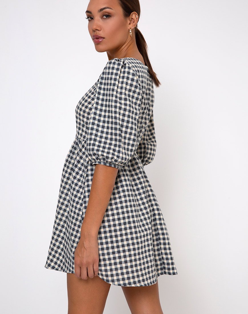 Immagine di Kezie Skater Dress in Gingham Crema