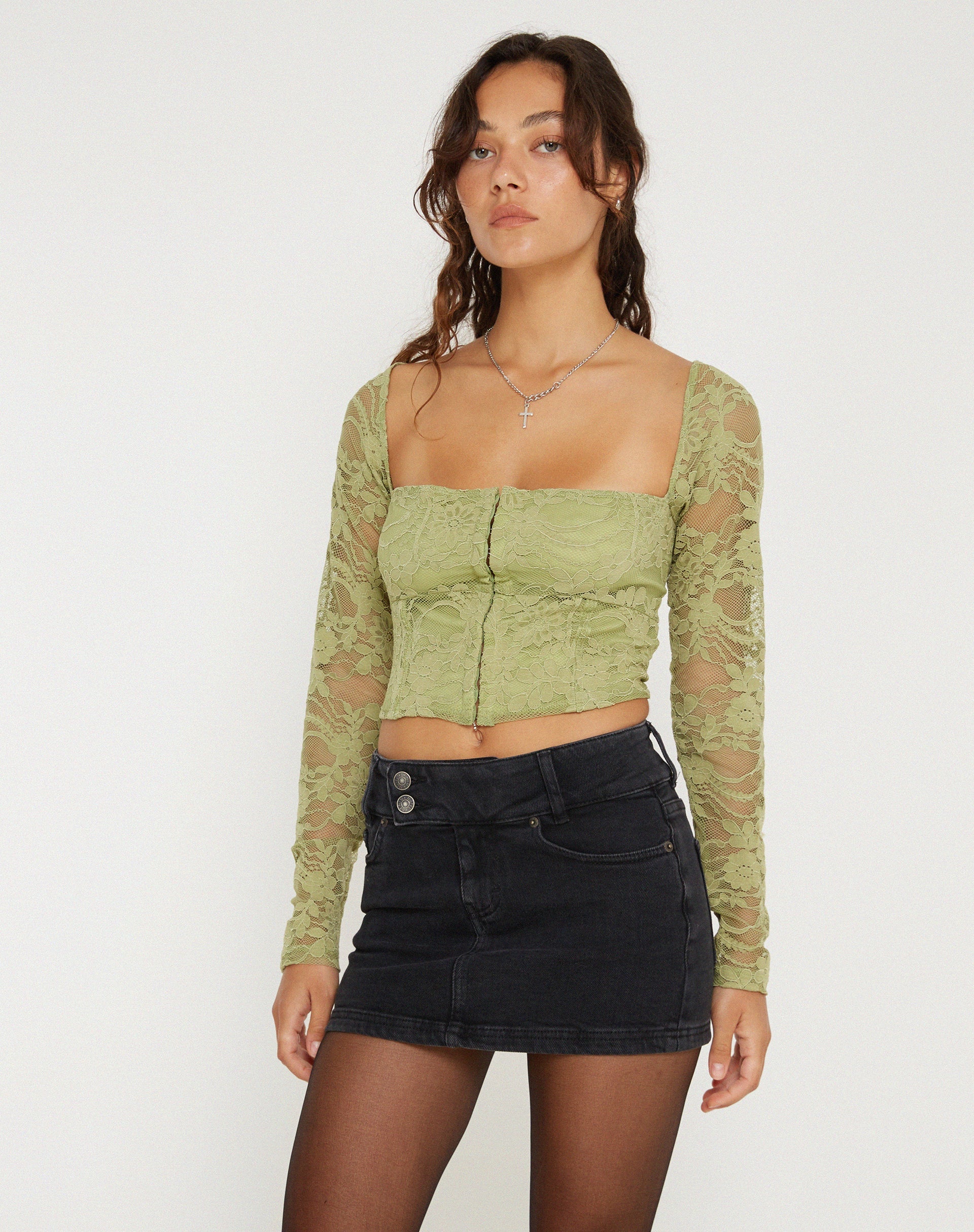 immagine di Khafila Top corsetto a maniche lunghe in pizzo verde