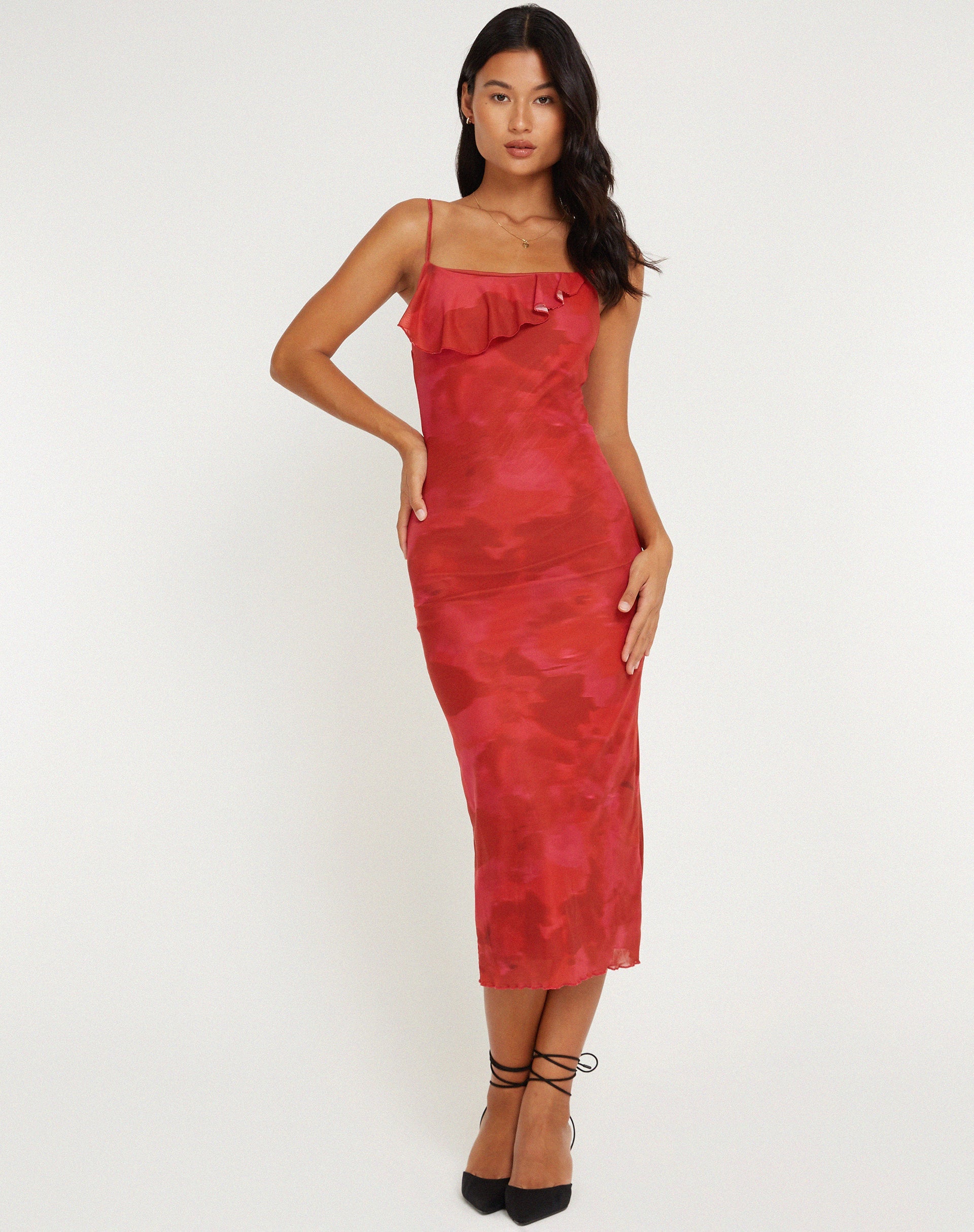immagine di Kilia Midi Dress in rosso floreale acquerello