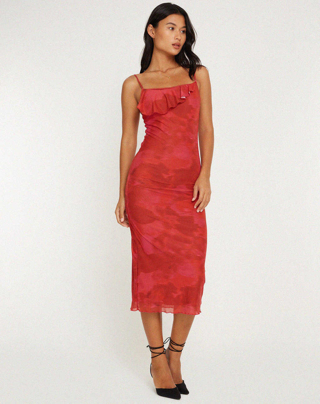 Vestito Kilia Midi in rosso floreale acquerello