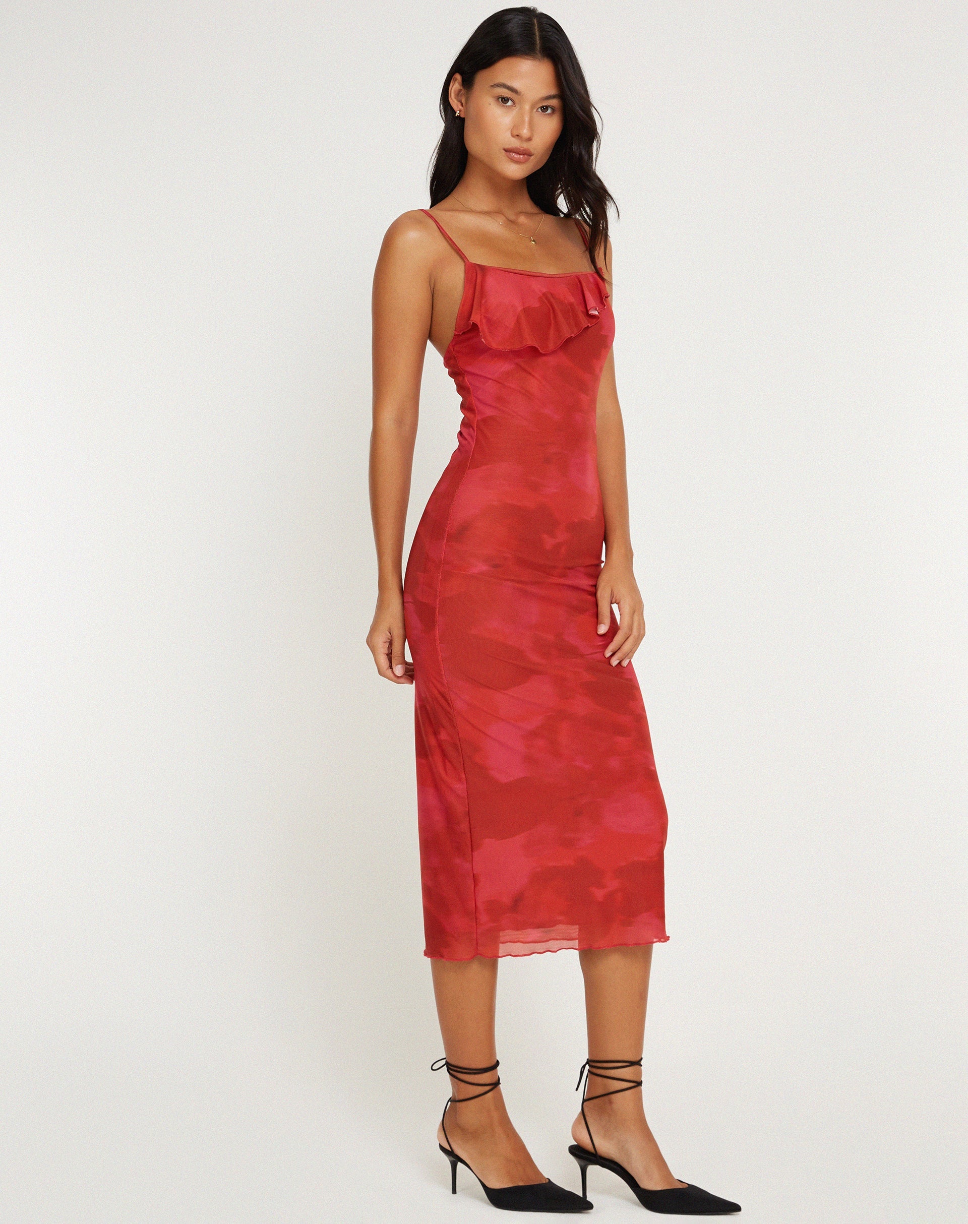 immagine di Kilia Midi Dress in rosso floreale acquerello