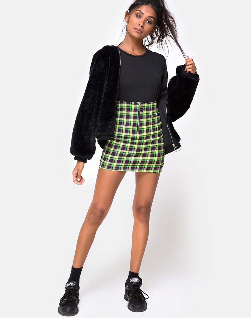 Immagine di Kimber Gonna Bodycon in verde e viola Check