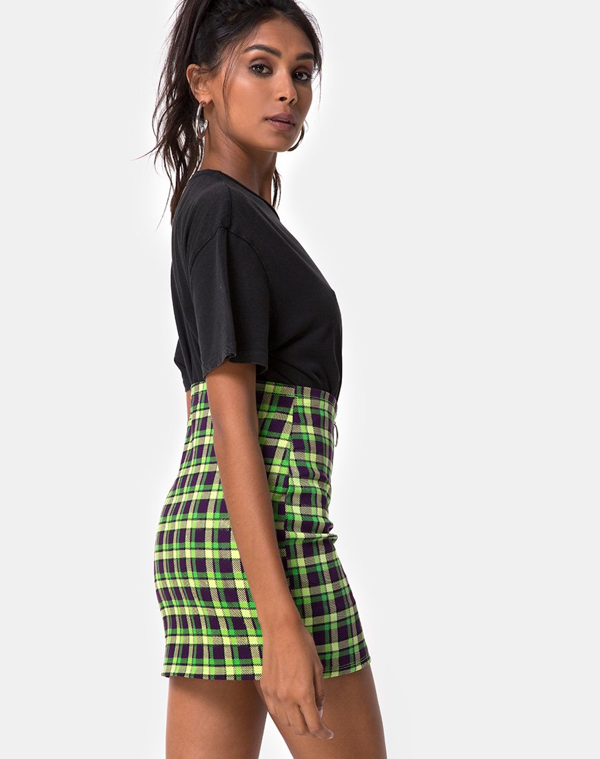 Immagine di Kimber Gonna Bodycon in verde e viola Check