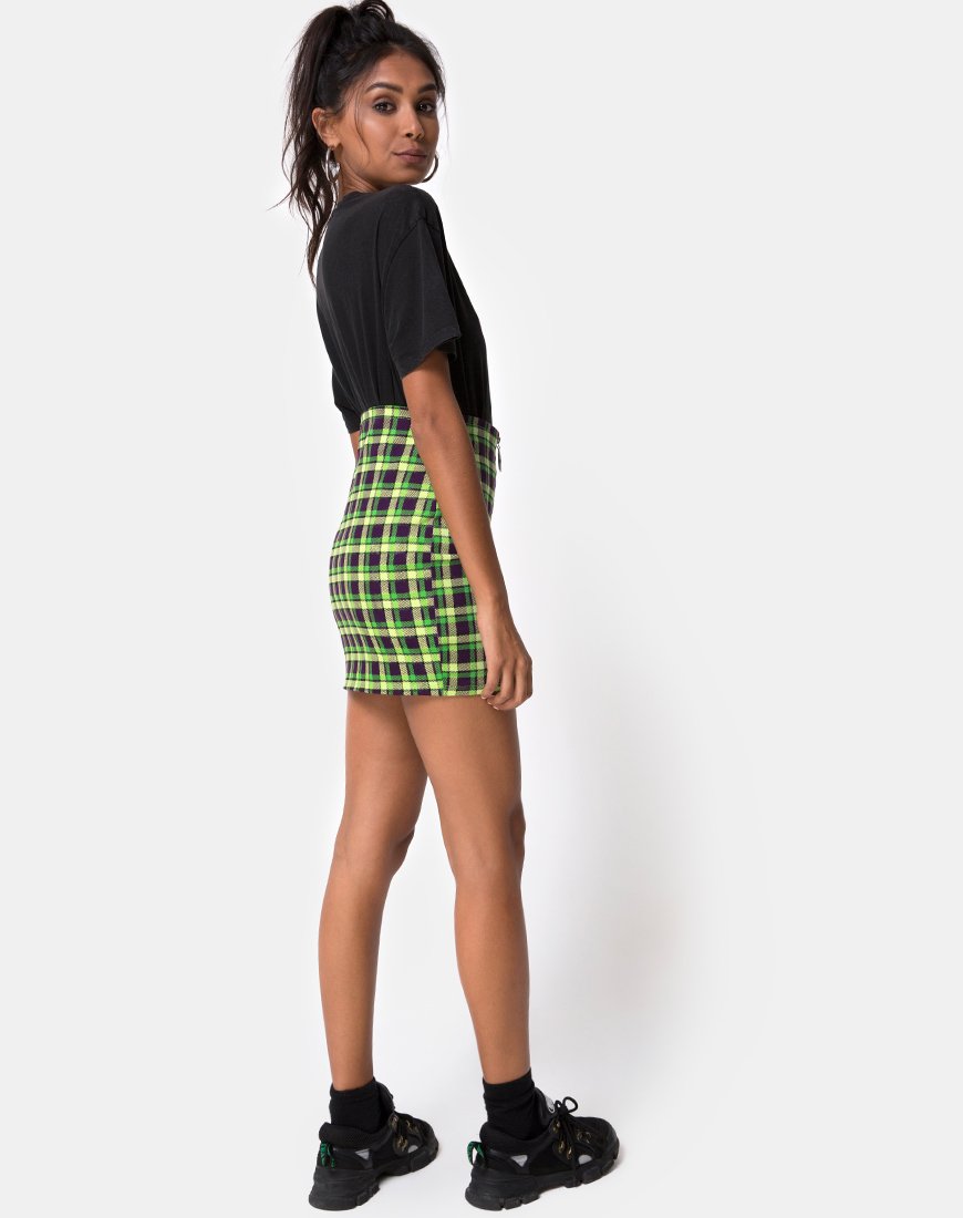 Immagine di Kimber Gonna Bodycon in verde e viola Check