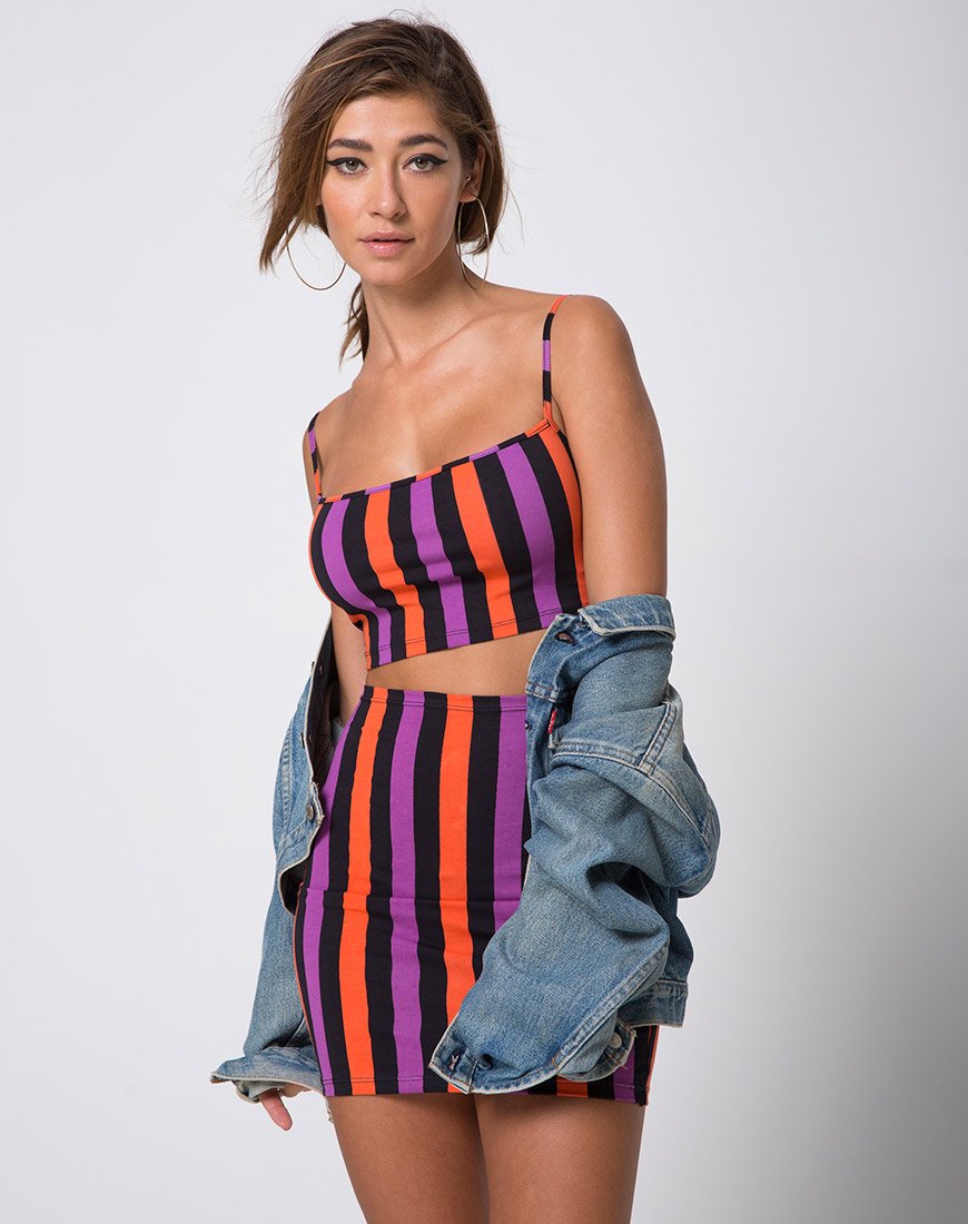 Gonna Kimmy Bodycon a righe viola e arancione