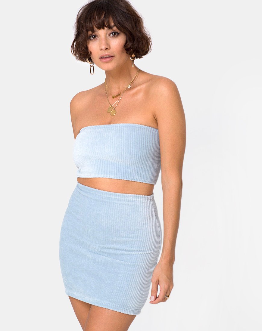 Minigonna Kimmy in maglia vaporosa blu baby
