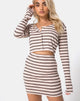 Immagine di Kimmy Gonna Bodycon in crema a righe a coste Nero e Tan