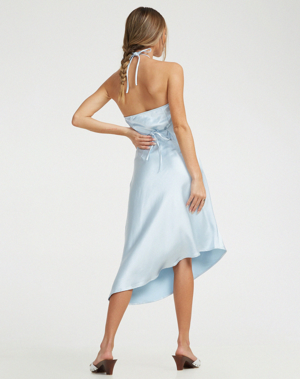 Kimora - Vestito midi in raso blu ghiaccio