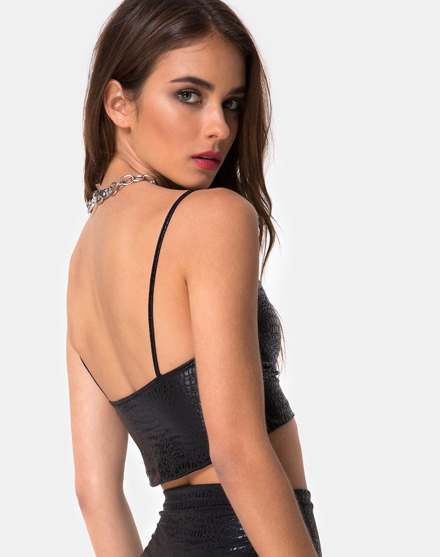 Top Kindra in serpente nero