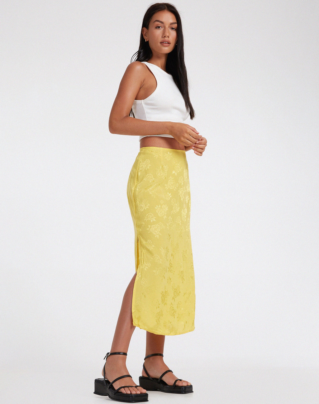 Gonna Kindra Midi in raso rosa giallo sole