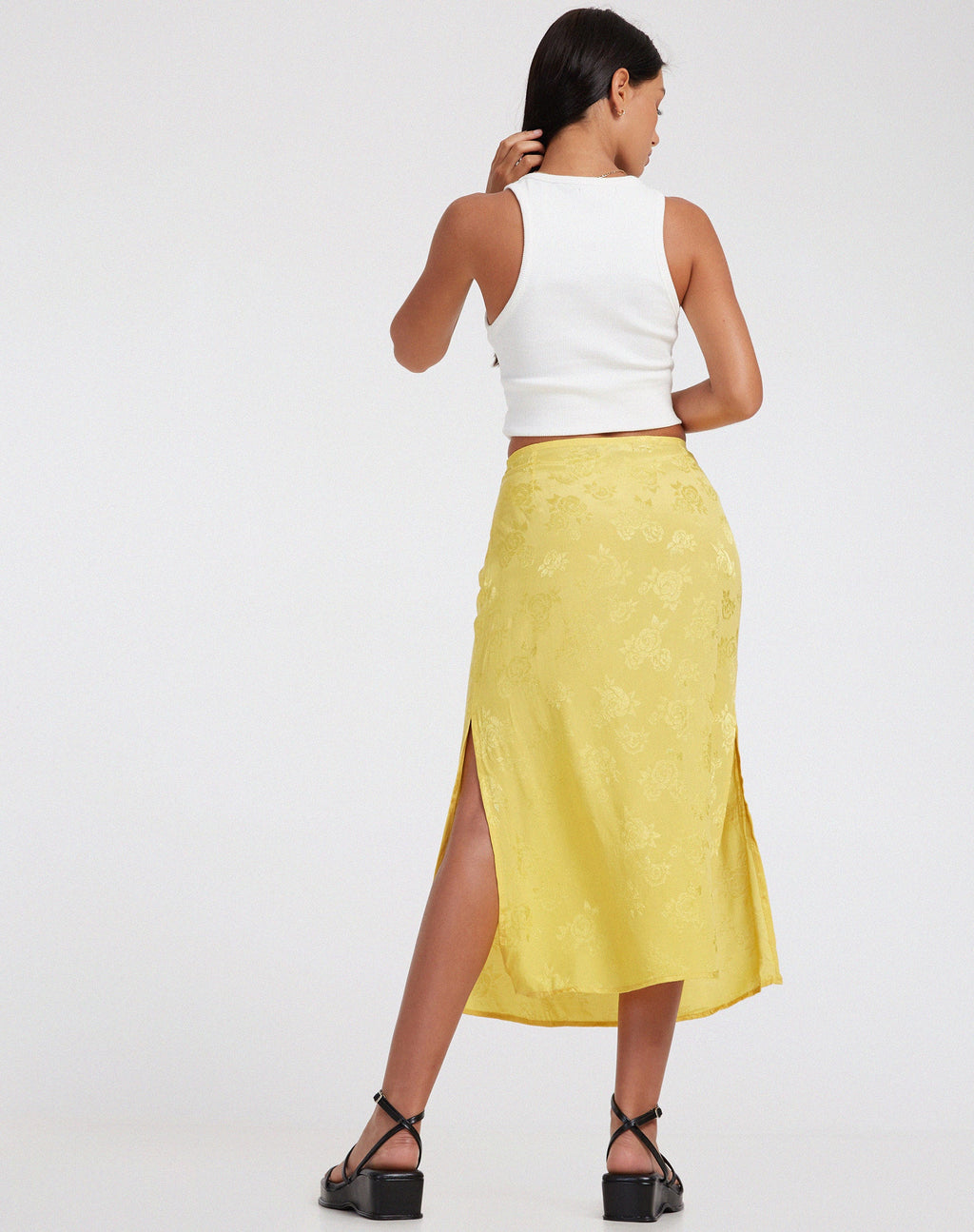 Gonna Kindra Midi in raso rosa giallo sole