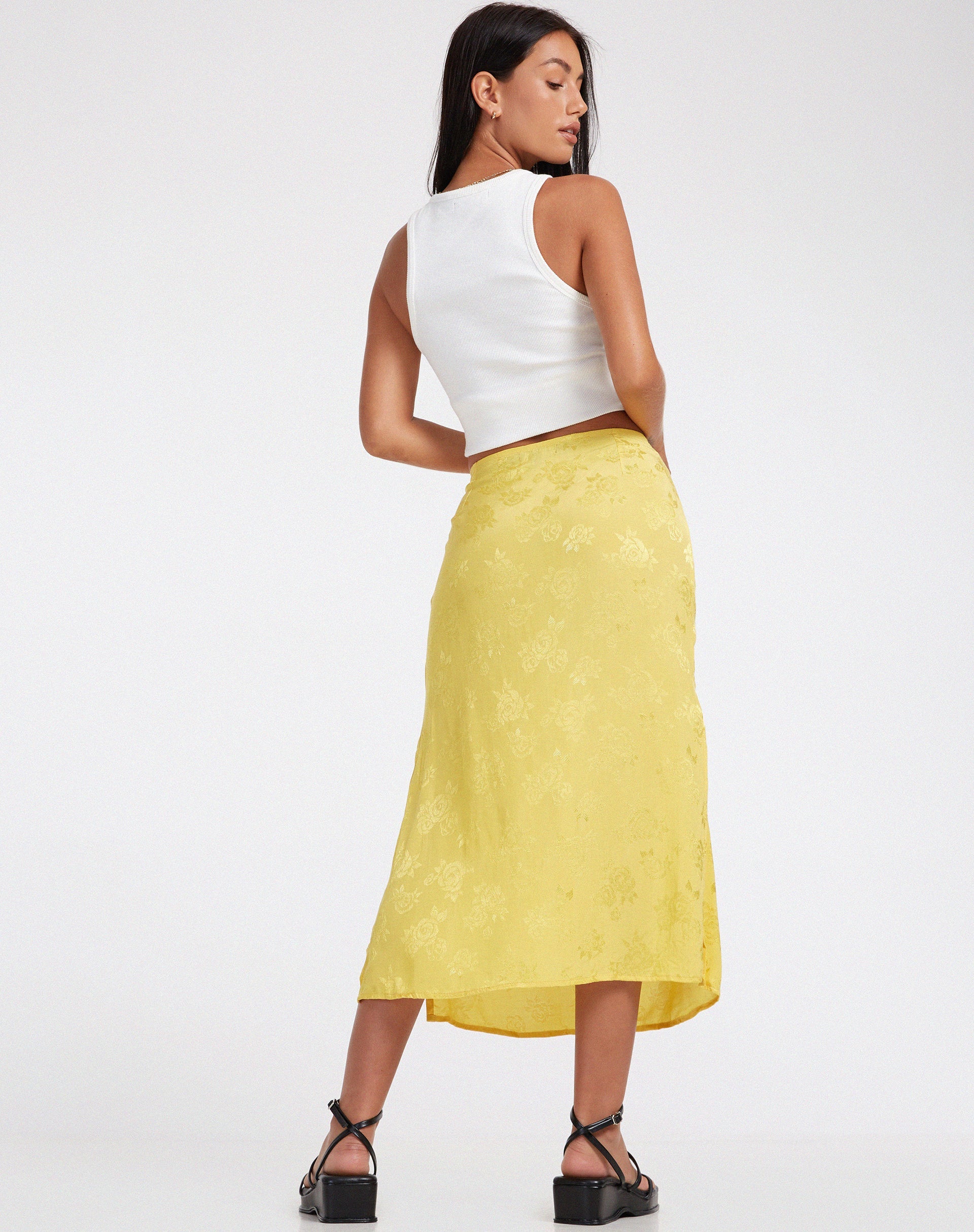 immagine di Kindra Midi Skirt in Satin Rose Sunshine Yellow