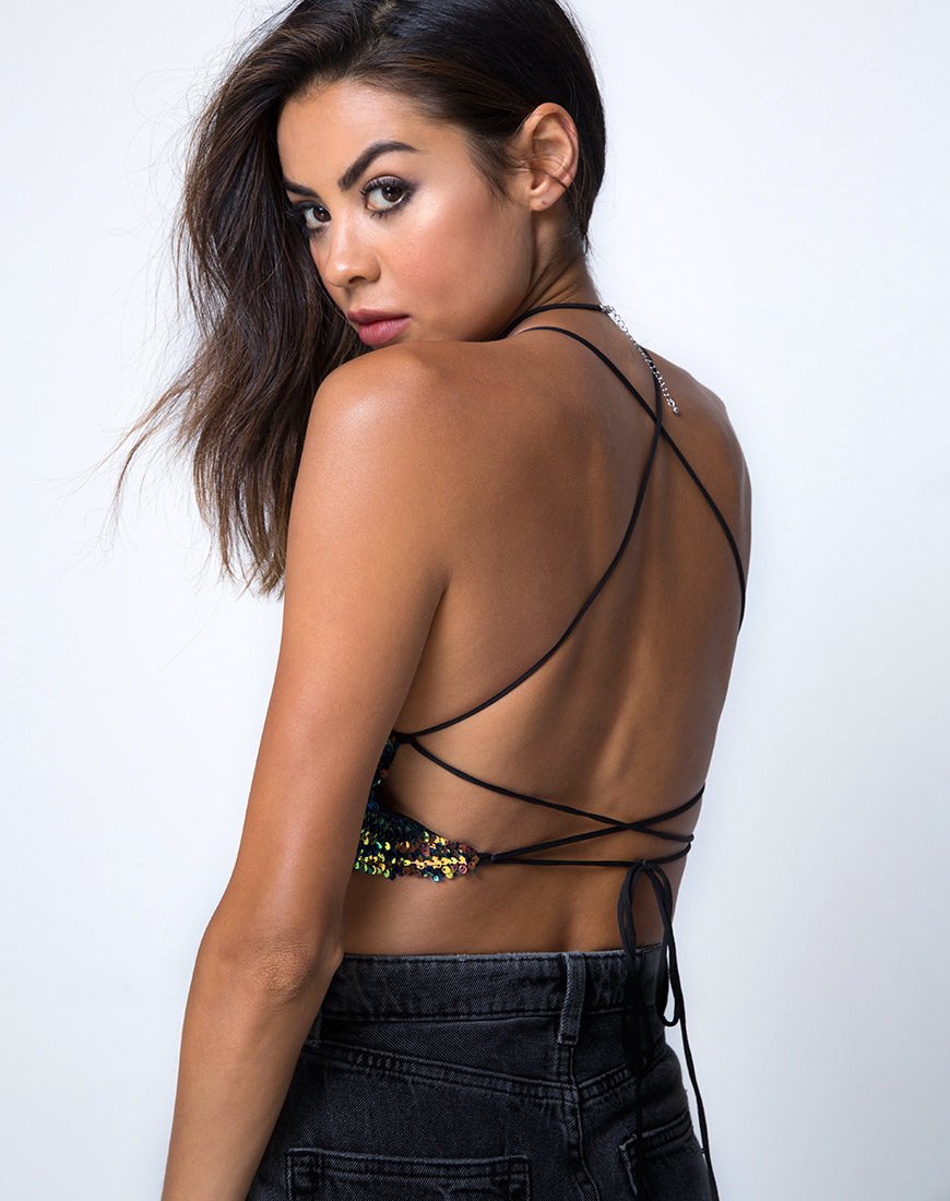 Kingsley - Crop Top in squama di pesce rosa petrolio