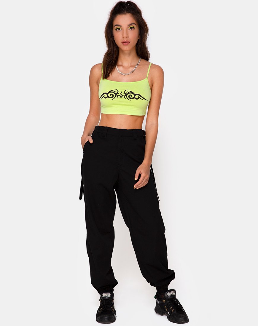 Immagine di Kini Crop Top in verde con inserti tribali neri