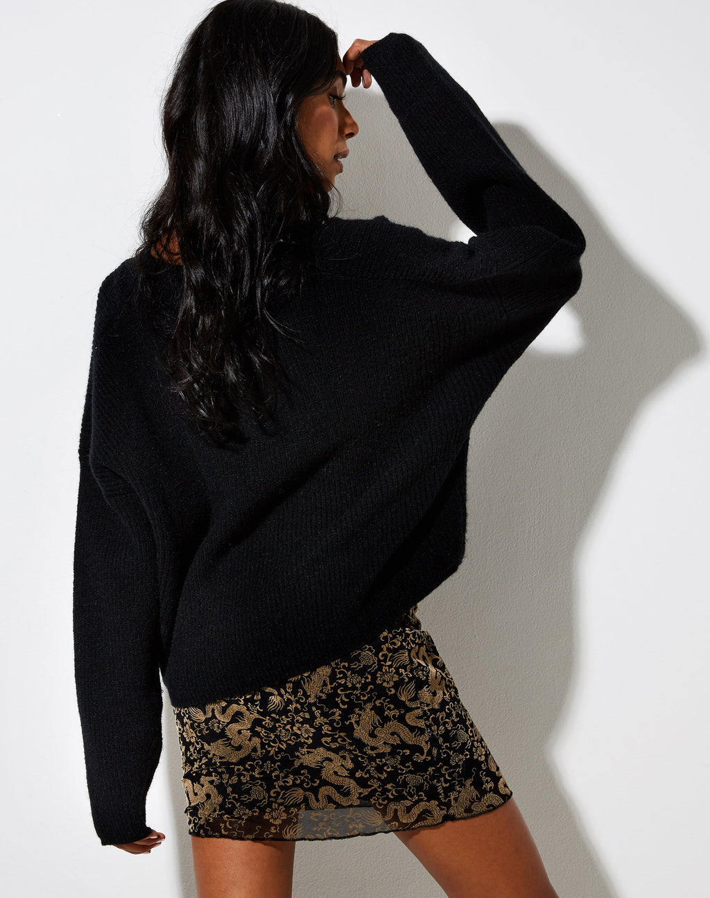 Minigonna Kinnie in maglia nera Tan Dragon Flock