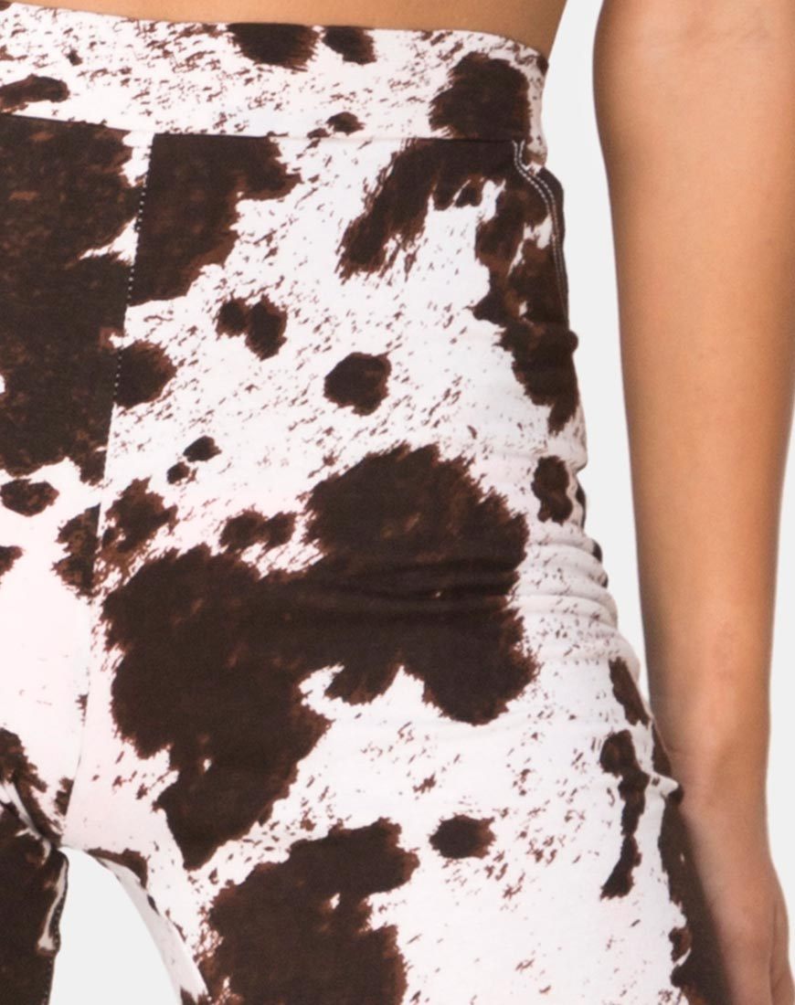 Immagine dei pantaloni Kiva in pelle di mucca marrone e bianca