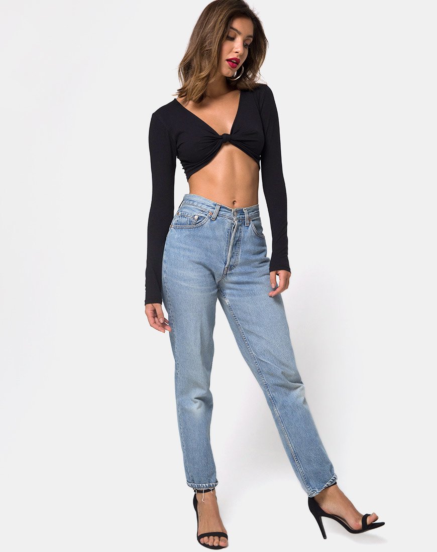Immagine di Knotie Longsleeve Crop Top in nero