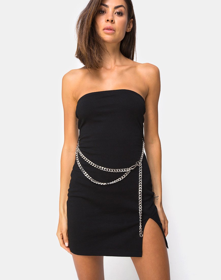 Mini abito Koenig nero con catena d'argento