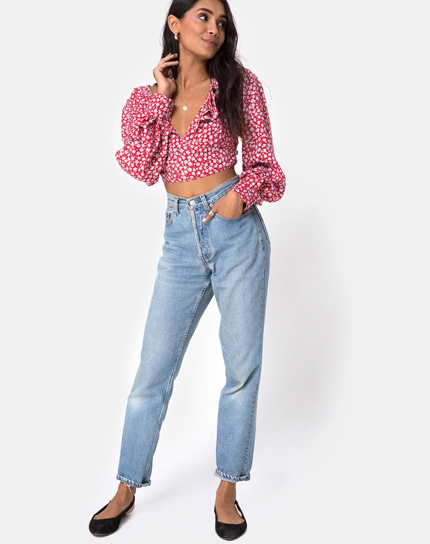 Immagine di Koniva Crop Top in rosso rosa ditsy e argento