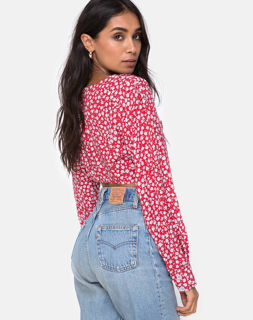 Koniva Crop Top in rosso rosa ditsy e argento