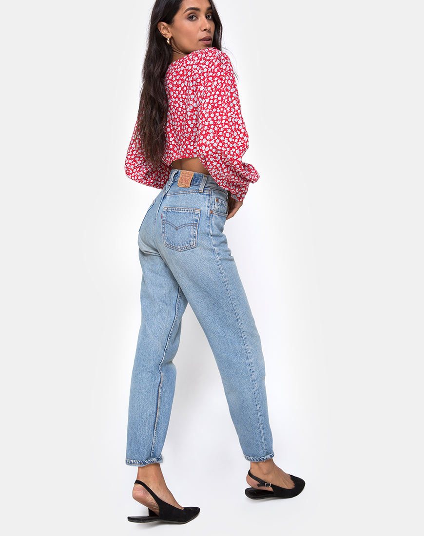 Immagine di Koniva Crop Top in rosso rosa ditsy e argento