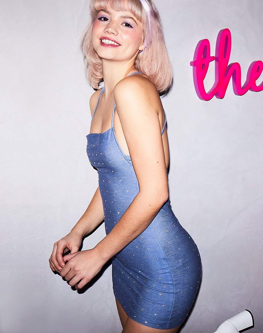 Abito Kozue in denim blu Hot Fix