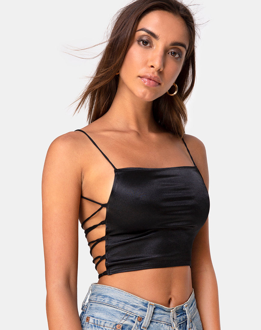 Immagine di Ozka Crop Top in satin nero