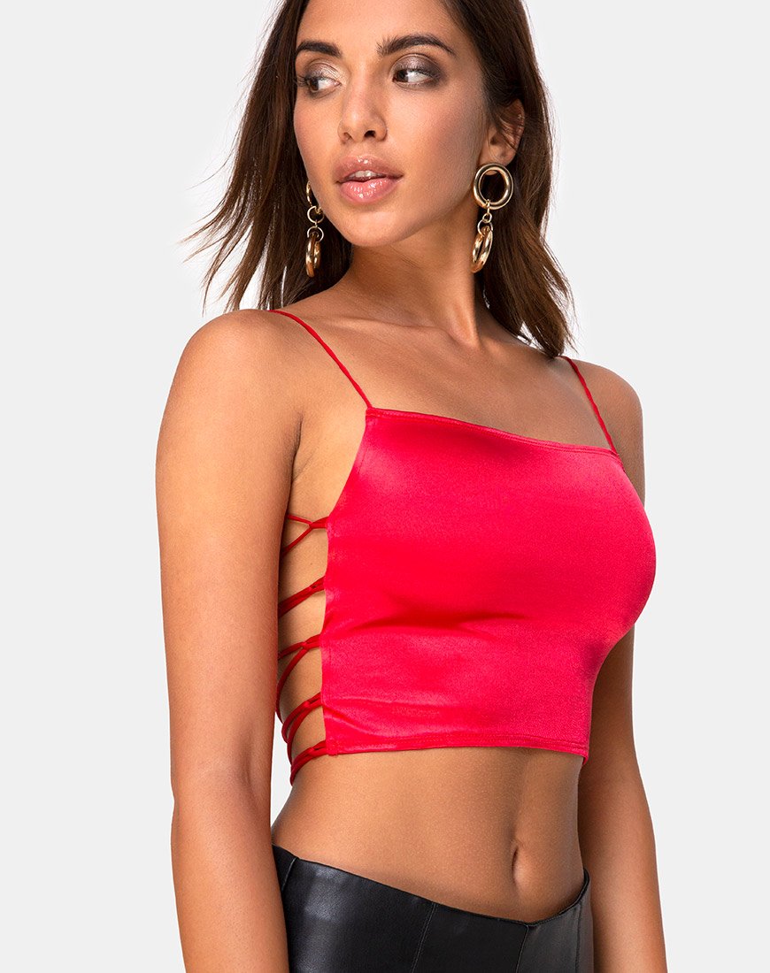 Immagine di Ozka Crop Top in satin rosso