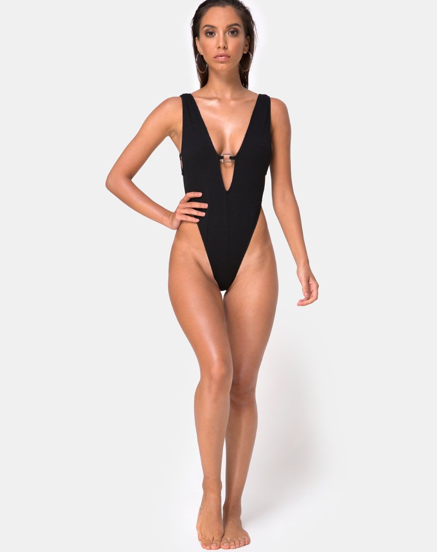 Immagine di Kristie Costume da bagno in miniatura nero a coste