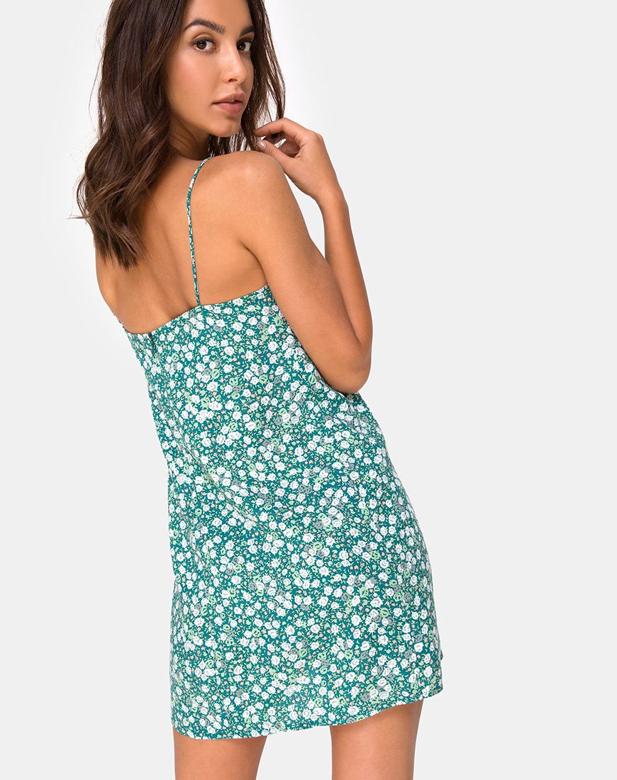 Immagine di Kumala Slip Dress in campo floreale verde