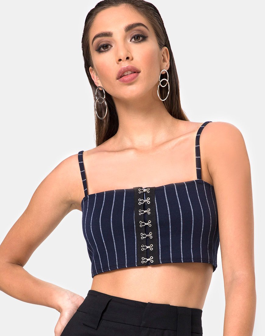 Immagine di Kyga Crop Top in gessato blu navy