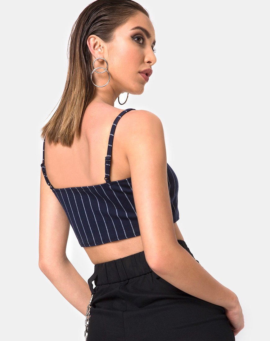 Kyga Crop Top in gessato blu scuro
