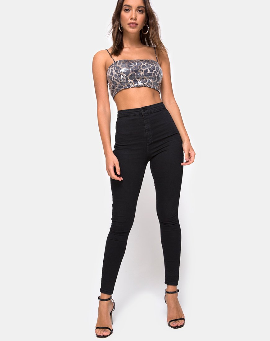 Immagine di Kylie Crop Top in paillettes chiare leopardate