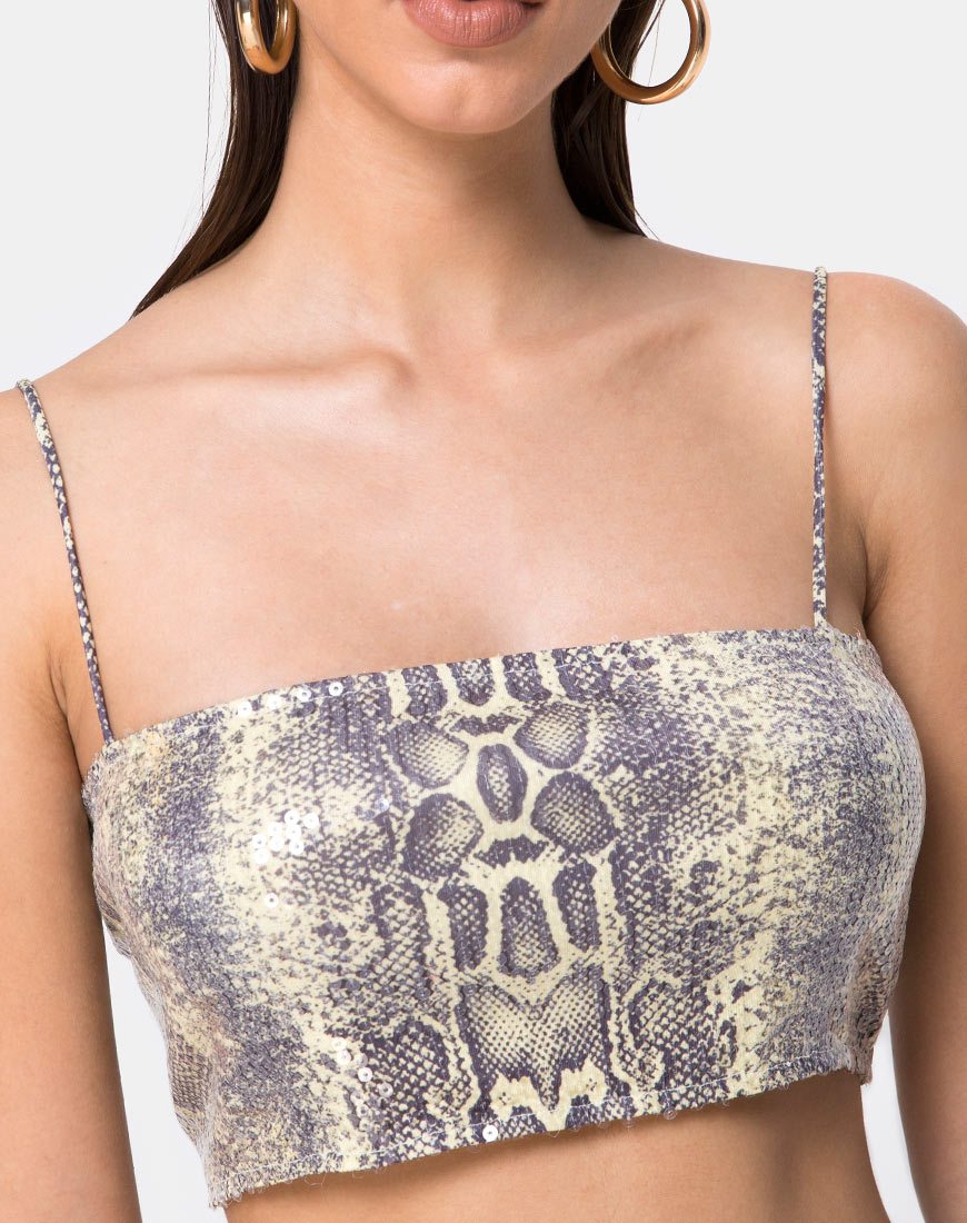 Immagine di Kylie Crop Top in serpente acido e paillettes chiare
