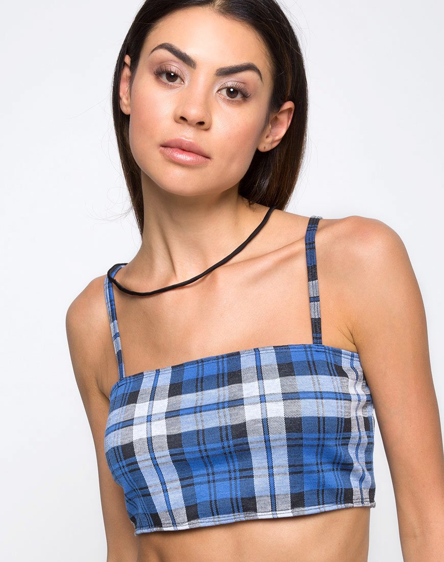 Top Kylie in Plaid Stretch Blu